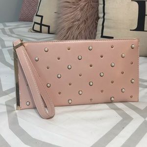 Powder Pink Pearled Clutch/Wristlet